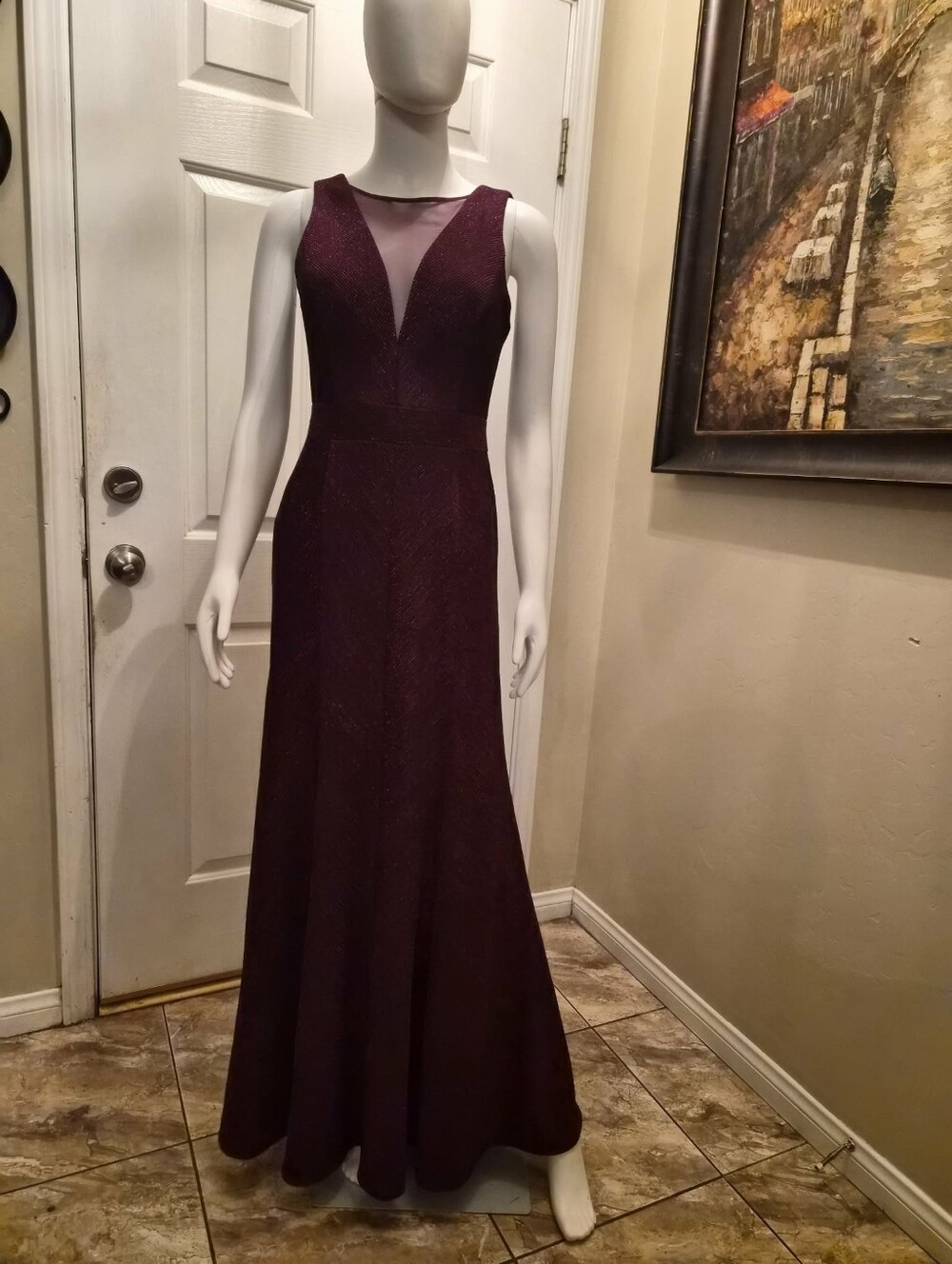 Night Way Collections Deep Plum V-Neck Maxi Gown